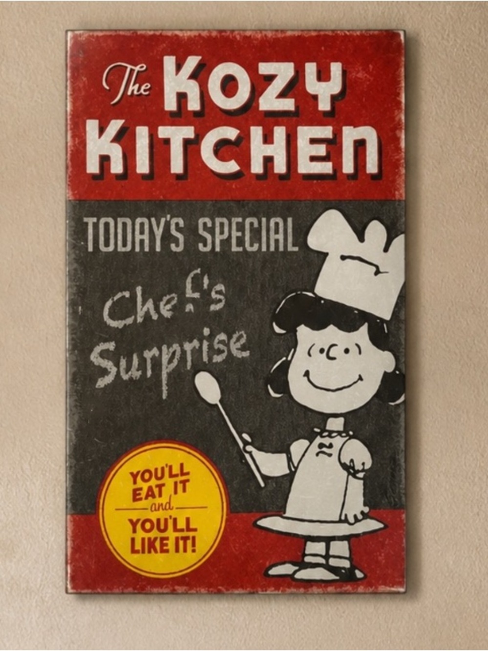 Hallmark Peanuts Lucy Kozy Kitchen Metal Sign